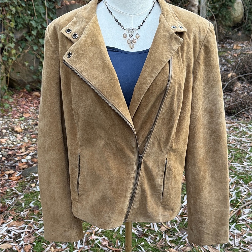 ALFANI π― LEATHER SUEDE CLASSIC JACKET -L PETITE π€©π₯ - Picture 2 of 9